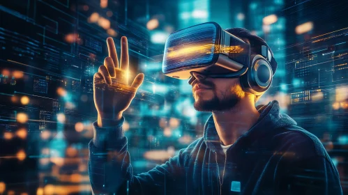 Man in VR Headset Interacting with Metaverse