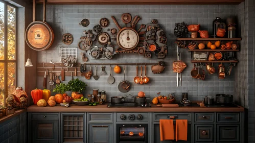 Vintage Kitchen with Gears and Utensils