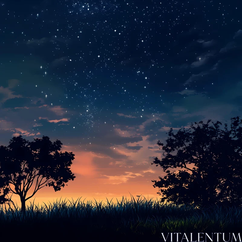 AI ART Twilight Silhouette Under the Stars