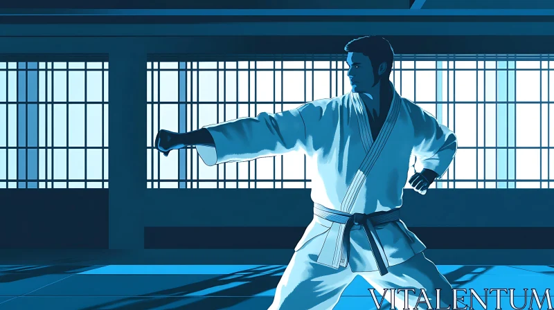 Blue Hues Karate Practice AI Image