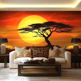 Warm Sunset Interior with Tree