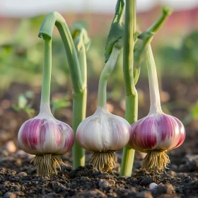 Three Garlic Bulbs Growing