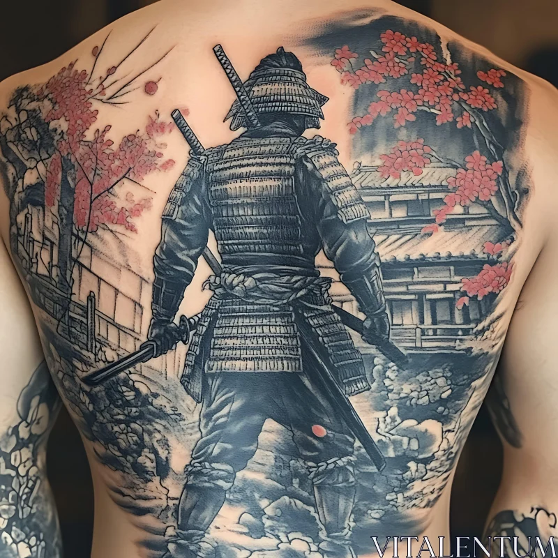 Traditional Japanese Samurai Back Tattoo AI Image