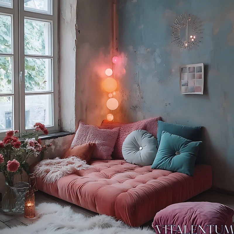 AI ART Cozy Pink Daybed Interior