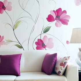 Modern Interior with Pink Floral Wallpaper