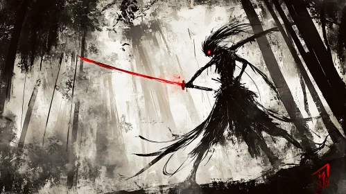 Silhouette of a Warrior with a Katana