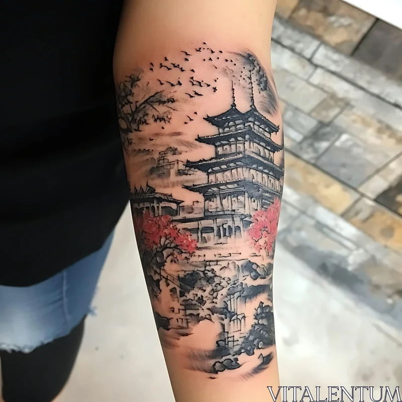 Asian Temple Ink Tattoo AI Image