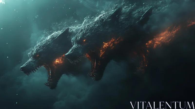 Infernal Wolves Emerging from Smoke AI Image