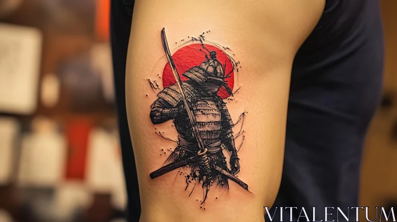 Detailed Samurai Tattoo on Upper Arm AI Image