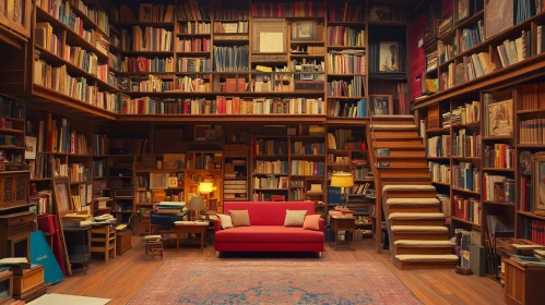 Cozy Reading Room with Bookshelves