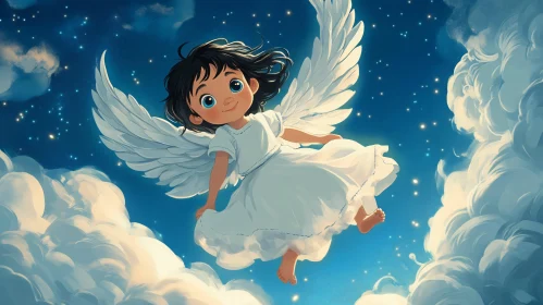 Whimsical Angel Child Among Clouds