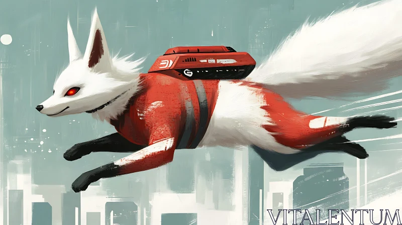 Futuristic Fox in Flight Above City AI Image