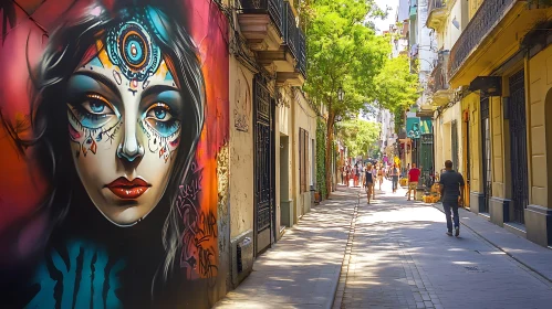 Street Art of Woman's Face in Urban Setting