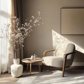 Minimalist Interior with Flowering Branch