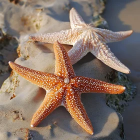 Marine Life: Starfish on Sand and Rocks