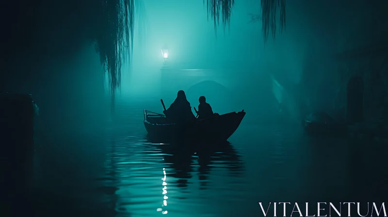 AI ART Nightly Voyage on the Misty River