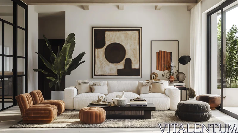 AI ART Elegant Living Room with Abstract Art