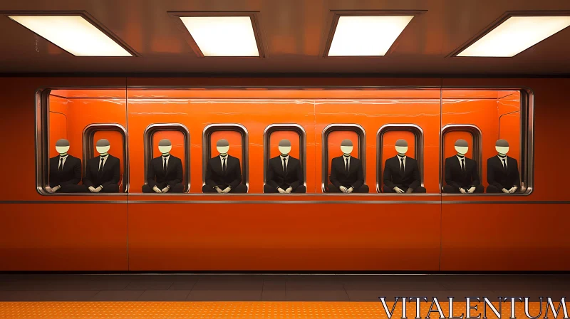 AI ART Orange Subway Car with Mannequins