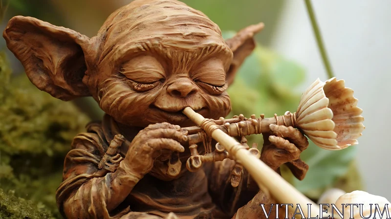 Earthy Yoda Statue with Trumpet AI Image