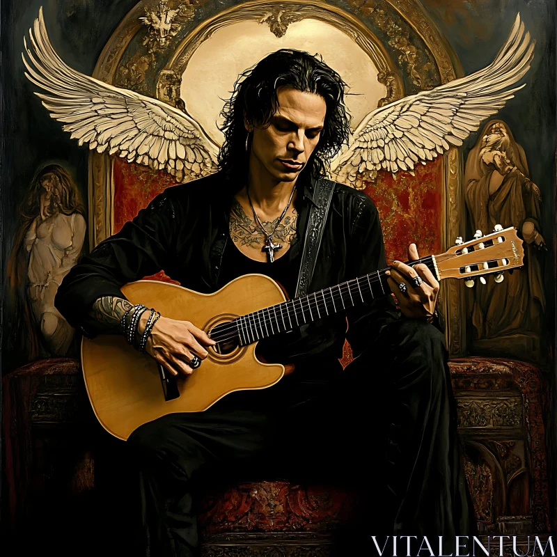 AI ART Man Playing Guitar with Angel Wings