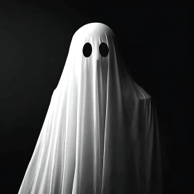 Mysterious Ghost Silhouette Against Black Background