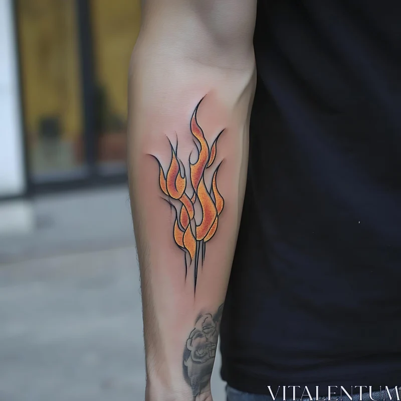 Stunning Arm Tattoo of Orange Flames AI Image