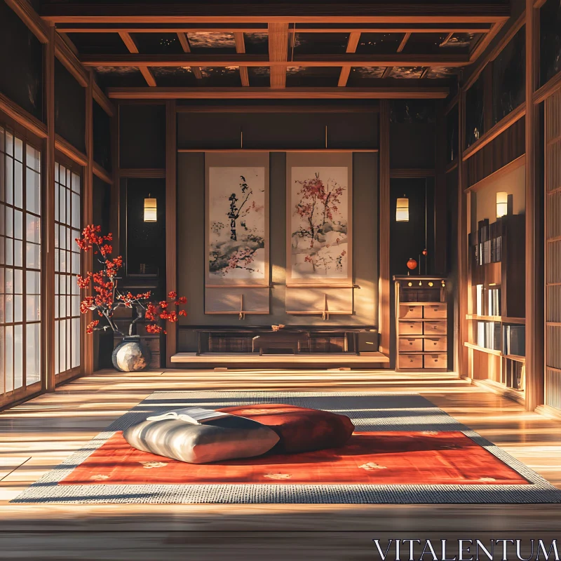 Serene Interior with Asian Art AI Image