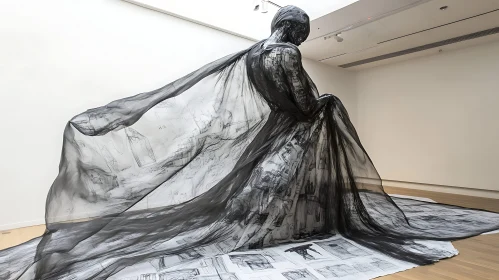 Sculptural Art: Draped Figure in Black and White