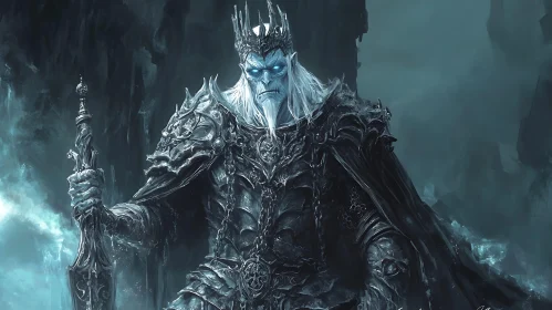 Icy King with Sword in Dark Armor