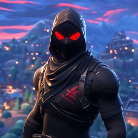 Hooded Ninja with Red Eyes and Emblem