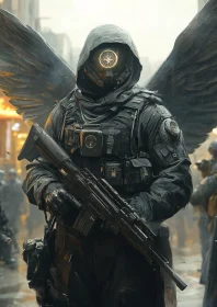 Winged Tactical Angel in Urban Setting