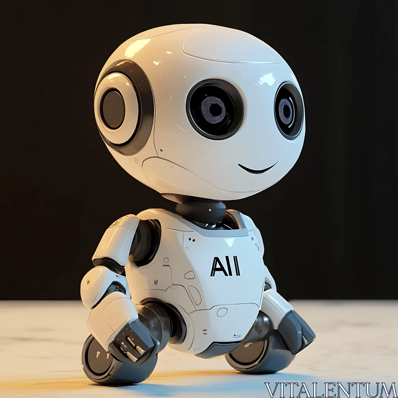 Charming White Robot Sitting Down AI Image