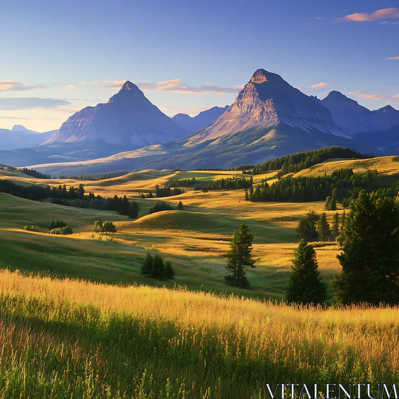 AI ART Mountains and Fields: Serene Landscape