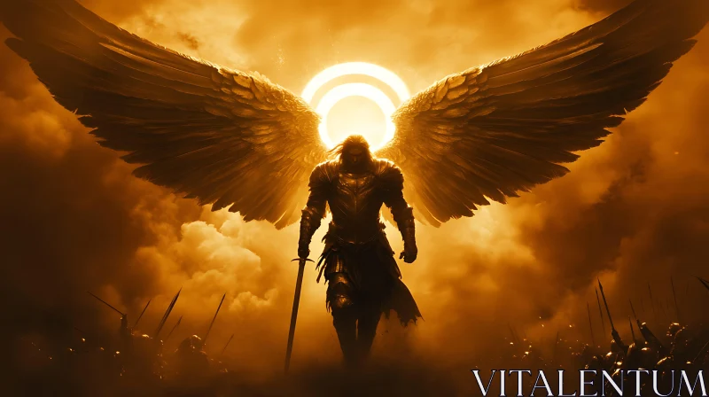 Winged Warrior in Golden Light AI Image