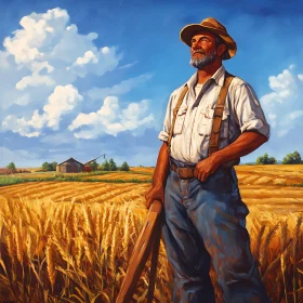 Rural Farmer in Wheat Field