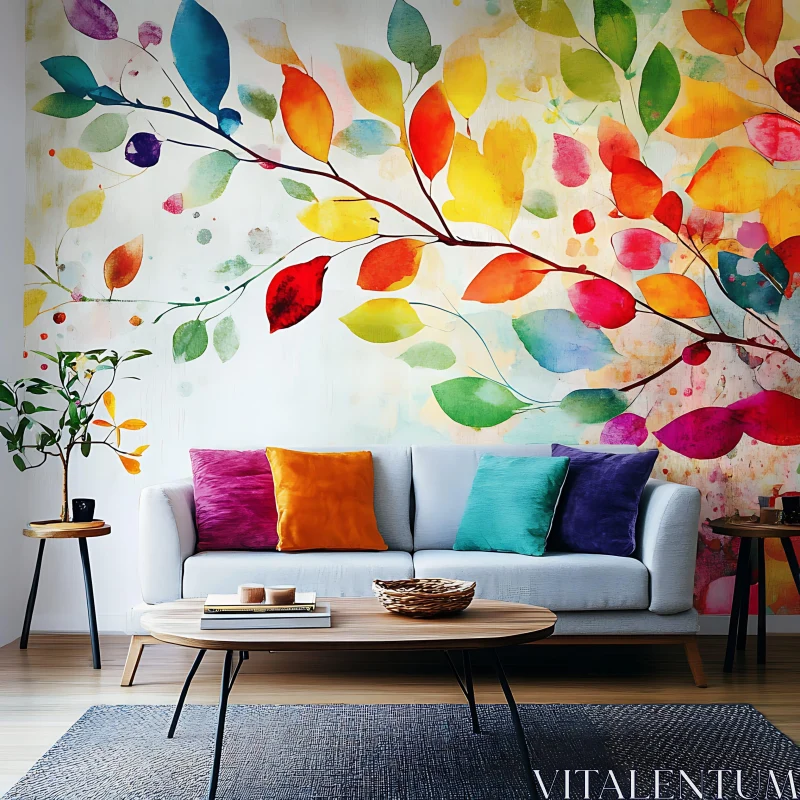 AI ART Colorful Leaves Interior Design