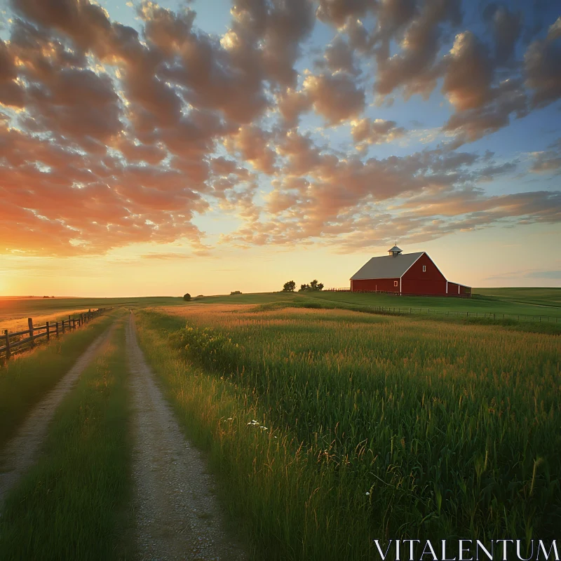 AI ART Rural Barn Sunset Landscape