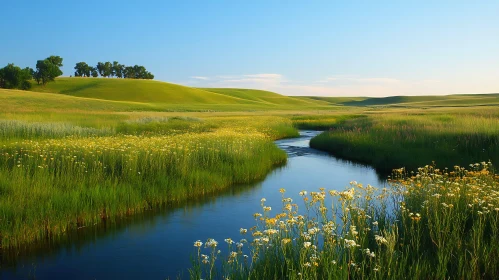 Tranquil Meadow River Landscape