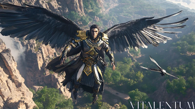 Soaring Warrior with Raven Wings AI Image