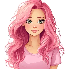 Cartoon Girl with Pink Hair