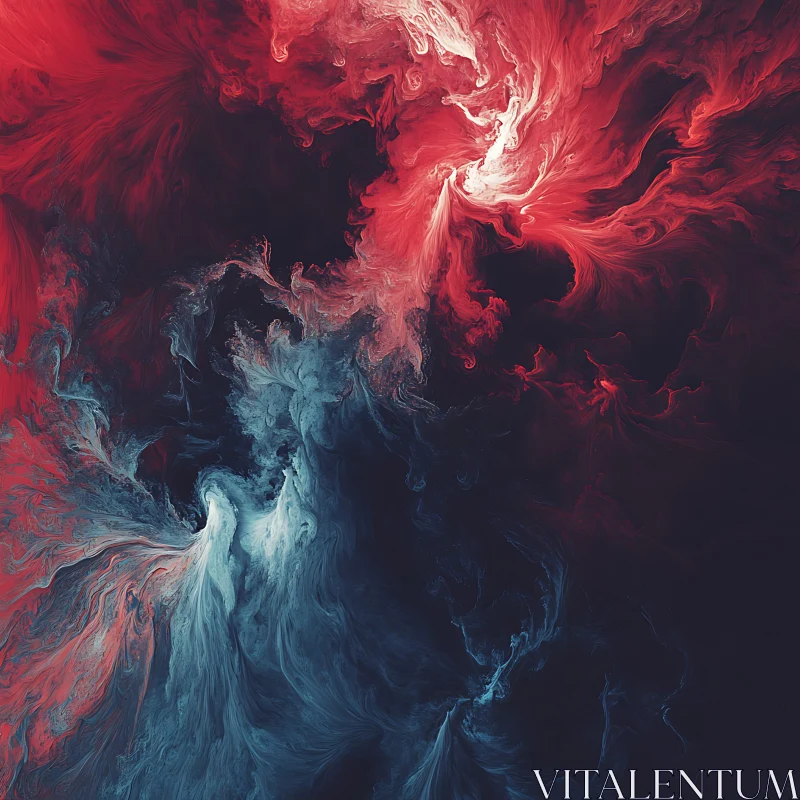 Fluid Red and Blue Abstract Painting AI Image