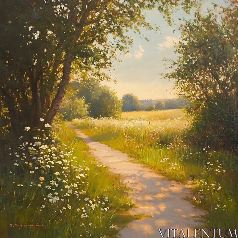 AI ART Idyllic Meadow Path Art Print