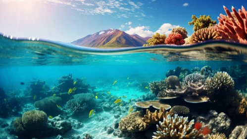 Captivating Coral Reef with Mountains | Environmental Awareness Artwork