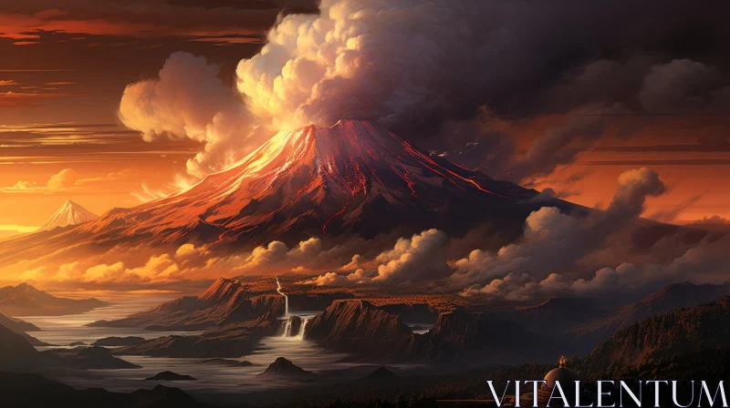 Captivating Fantasy Art: A Detailed Painting of a Volcano in a Digital Landscape AI Image