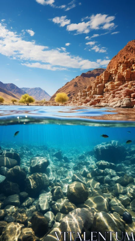 Clear Water and Hidden Rocks in Futuristic Landscape AI Image