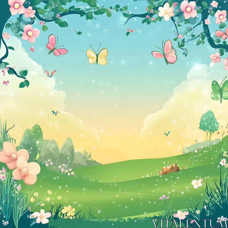 AI ART Tranquil Butterfly Garden in Pastel Hues