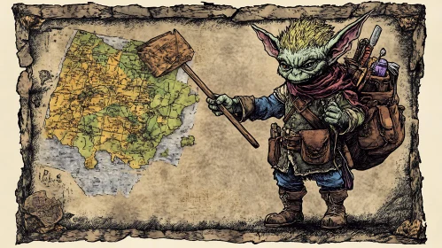 Fantasy Goblin with Map and Mallet