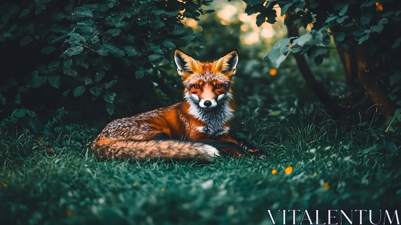 Resting Fox in Forest Glade AI Image