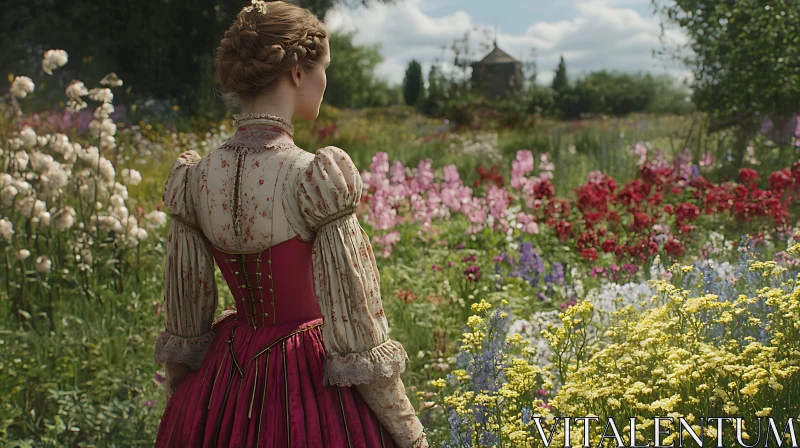 Lady in a Floral Field AI Image