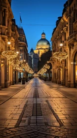 Enchanting Brick Street with Opulent Street Lamps | Artistic Photography